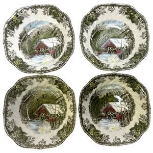 Johnson Bros Friendly Village England Vintage Covered Bridge Cereal Bowl-Set 4